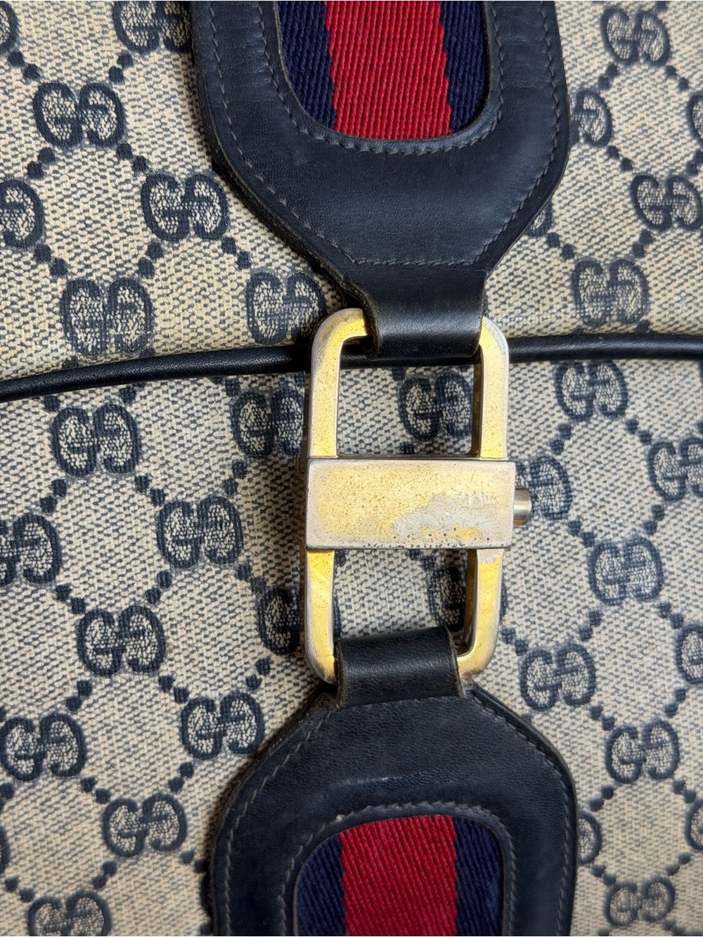 Old Vintage Gucci Orphidia Navy Blue Leather Monogram GG Supreme Shoulder Bag - Picture 6 of 12